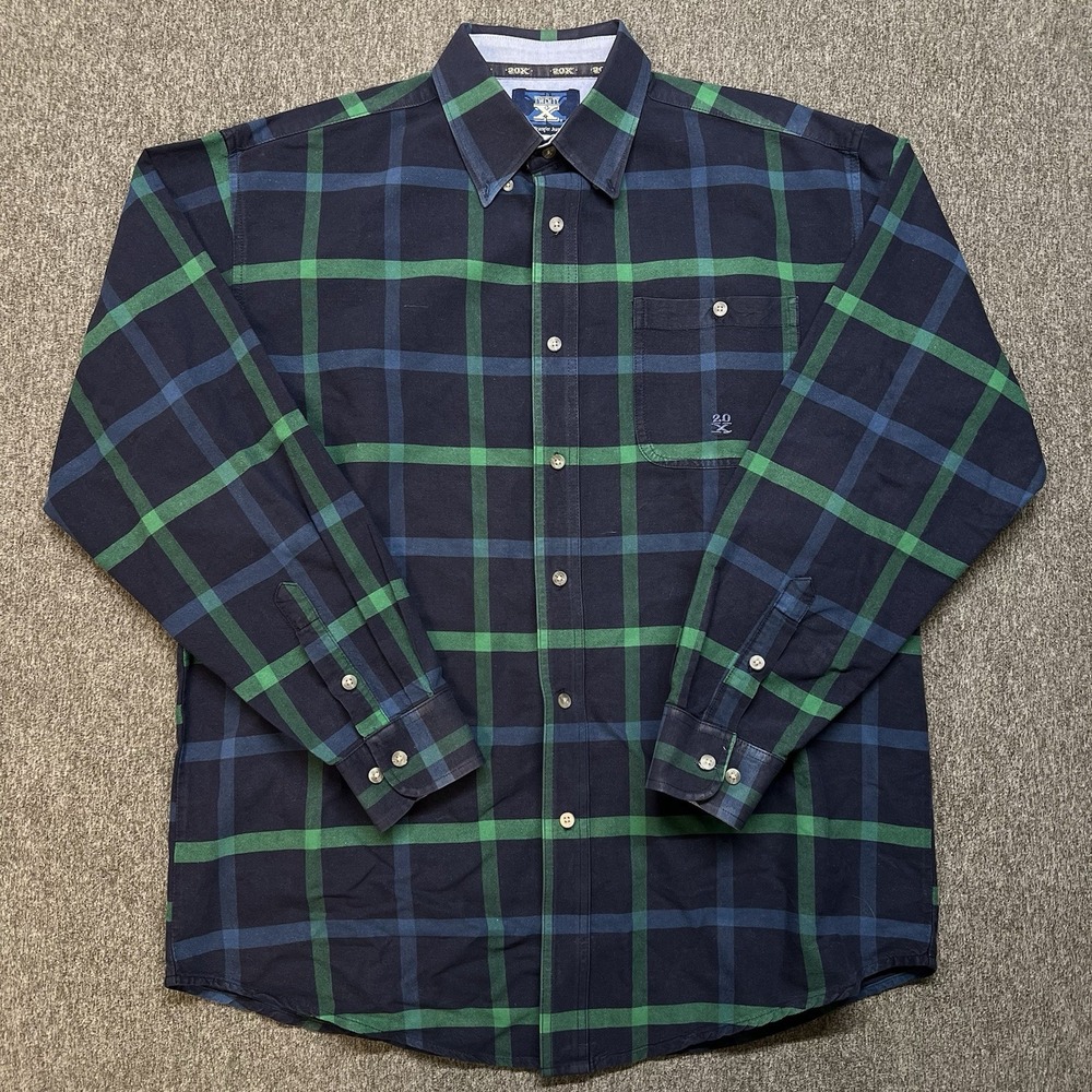 Wrangler TwentyX Blue Green Plaid Long Sleeve Shirt Size Large Men's‎ (066)